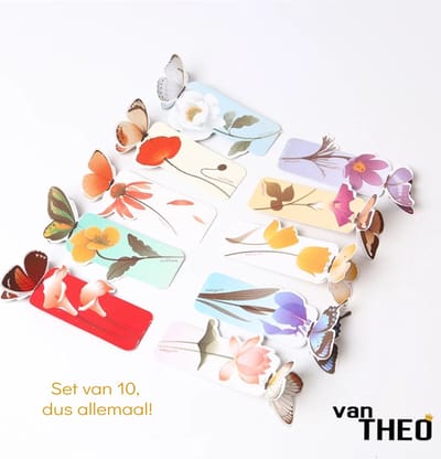 van Theo® Boekenlegger Vlinder & Bloem – Bladwijzer - Bookmark – Kaartje - Kleine Cadeautjes - Set van 10
