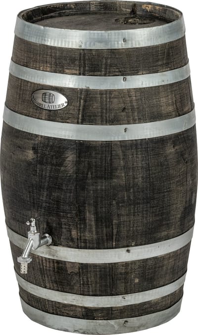 Regenton nieuw "Black" 50 l. incl. kraan en vulgat in de deksel / Houten Regenton / Zwart