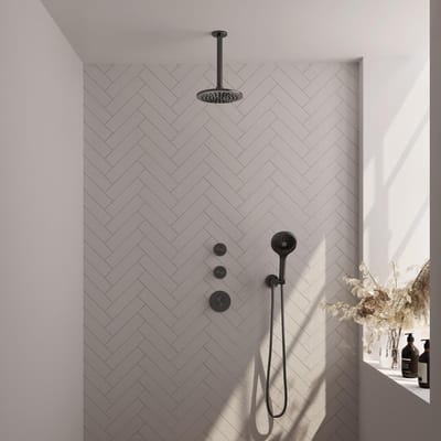 Brauer Gunmetal Carving Thermostatische Regendoucheset Inbouw - Hoofddouche 20 cm - Handdouche 3 Standen - Doucheslang - Wandaansluitbocht - Gunmetal