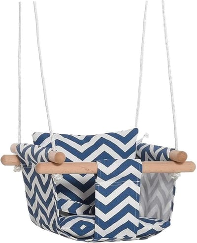 Hangstoel Kinderen - Schommelzitje Baby - Ontspannen Buiten - Duurzaam Houten Frame - Tot 150 Pond - Blauw