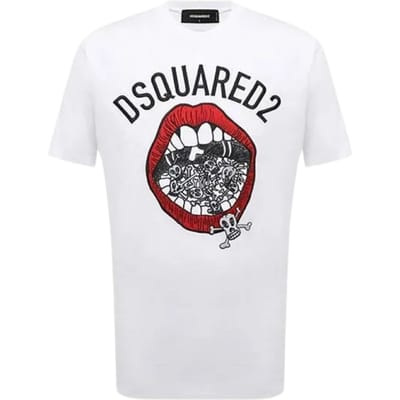 Dsquared2 Merk T-shirt Met Mondprint, Wit