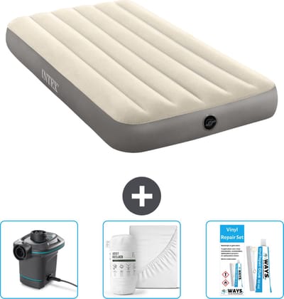 Intex Luchtbed - 1-Persoons - 99 x 191 x 25 cm - Beige - Inclusief Pomp - Hoeslaken en Reparatieset