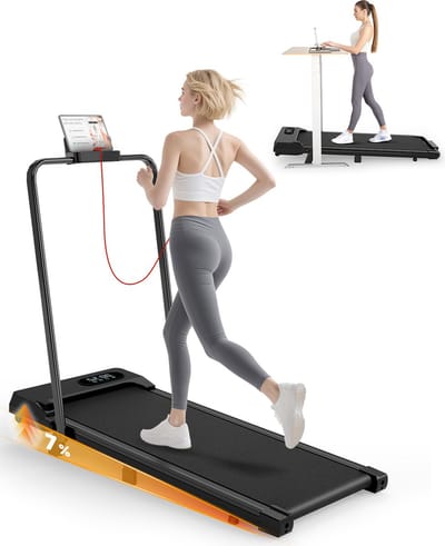 Loopband met 7% helling - Inklapbaar loopband Elektrisch 1-8 km/u instelbaar - Motor 2,5 pk - met armleuningen - met afstandsbediening en LED-display - Walkingpad - Treadmill - Zwart