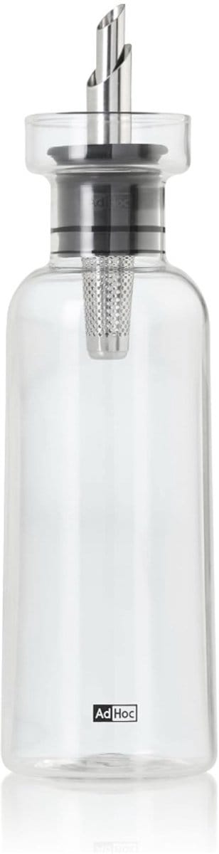 AdHoc AromaPour Olijfolie- en Azijnfles met Schenktuit – 300 ml – Transparant Glazen Oliedispenser met RVS Dop – Lekvrij & Precies Schenken – Tijdloos Design