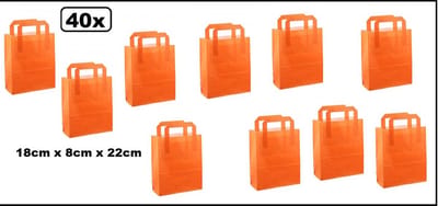 40x Tas platte handgreep papier oranje 18cmx8cmx22cm - goodiebag|papieren|draagtas|tas|koord|festival|kado|themafeest|party|geschenken