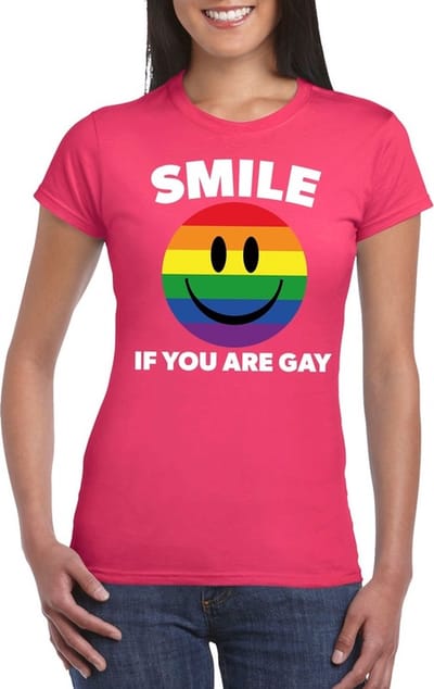 Smile if you are gay emoticon shirt roze dames - LGBT/ Gay pride shirts S