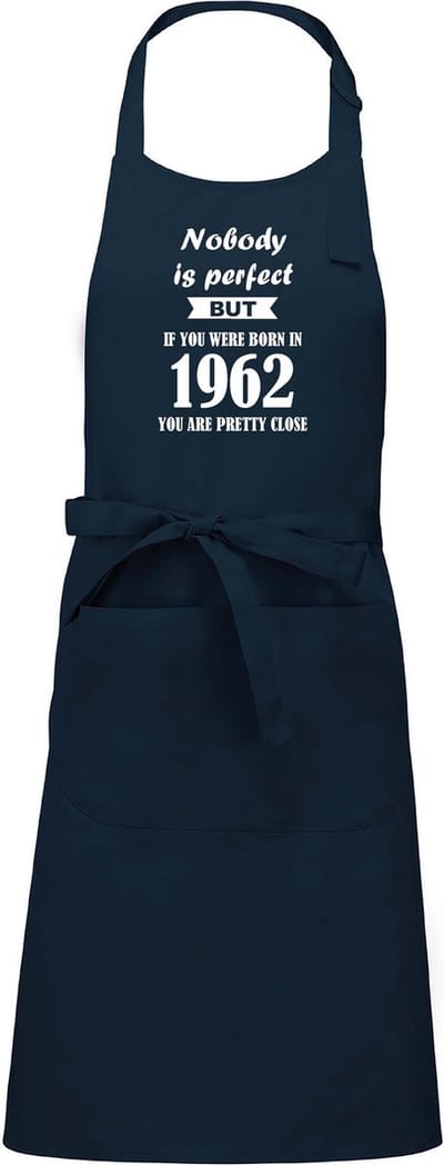 Mijncadeautje - Luxe schort - Nobody is perfect - 1962 - navy blue