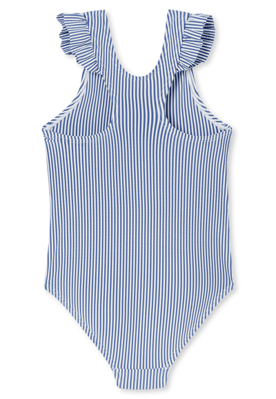 Badpak met seersucker-strepen en ruches, donkerblauw - aquablauw 92
