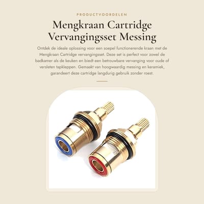 Dailygoods- Mengkraan Cartridge Vervanging - 2 Stuks - 20 Versnellingen - Messing/Keramiek - 7,5 mm Buitendiameter - 51 mm Lengte - Kraanpatroon