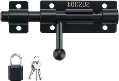 10.7 cm Padlock Set van 304 RVS, Veiligheidsdeurenslot, Dikke Zware Sliding Lock, Betrouwbaar Cilinderslot met Boorgat, Zwart