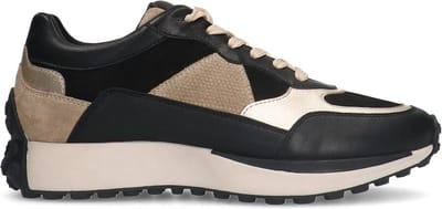No Stress - Dames - Zwarte leren sneakers met details - Maat 36