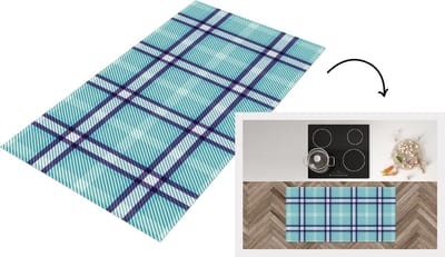 Keukenloper - Loper keuken - Plaid - Blauw - Patronen - Schotse ruit - 120x60 cm - Keukenloper vinyl