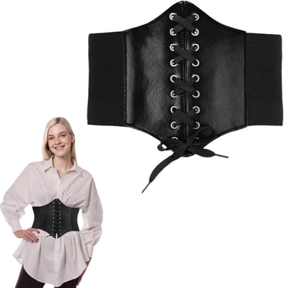 Piraten Corset Riem | Brede Elastische Faux Leren Gorsetband voor Cosplay, Feestjes en Halloween (Zwart)