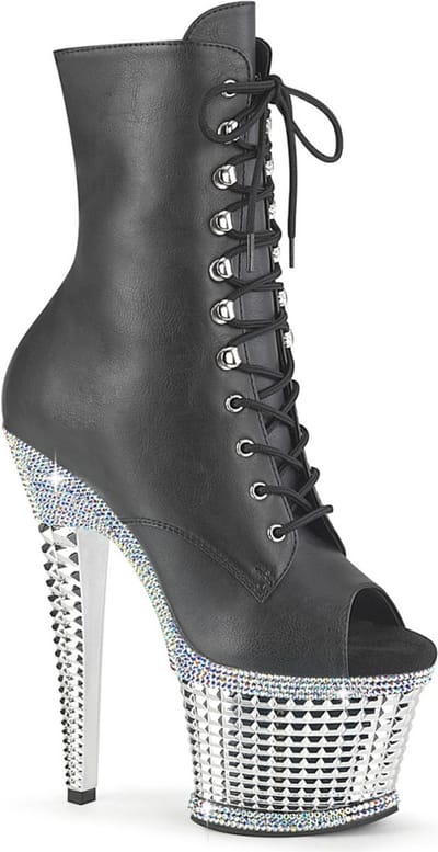 Pleaser - SPECTATOR-1021RS Plateau Laarzen, Paaldans schoenen - US 6 - 36 Shoes - Zwart/Zilverkleurig