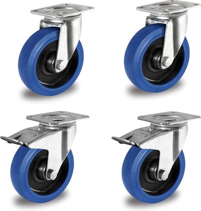 Transportwielen Ø 80 mm - Blauwe wielen met zwenkwielen en parkeerrem