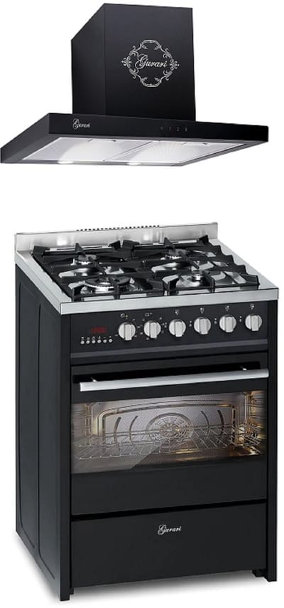 GURARI GCH E 610 BL, gasfornuis vrijstaand 60 cm+GCh 462 BL 6 Prime Afzuigkap 60 cm