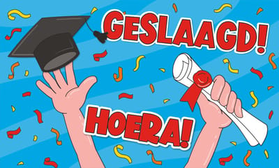 Q2P - Geslaagd Gevelvlag - 150x90cm XXL - Geslaagd Versiering - Feest Artikelen - Vlaggenlijn - Spandoek