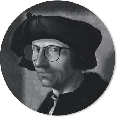 Muismat rond 20x20 cm - Mousepad Jacob Cornelisz van Oostsanen - Bril - Zwart - Wit - Ronde muismatten