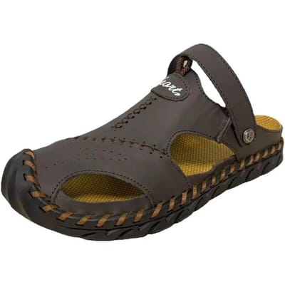 Paar schoenen heren handgestikte lederen sandalen met gesloten neus 38