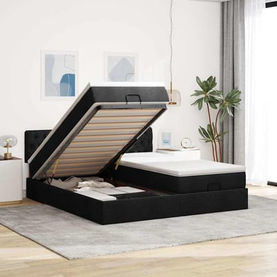 vidaXL - Ottoman - bed - met - matrassen - en - LED's - 200x200cm - stof - zwart