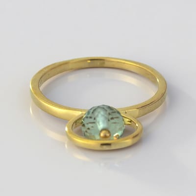 Cavill - Elegante Vergulde 925 Sterling Zilveren Ring met 1,37 ct Groene Amethist - Ronde Schaakbord Slijpvorm - Handgemaakt, Modern Sieraad