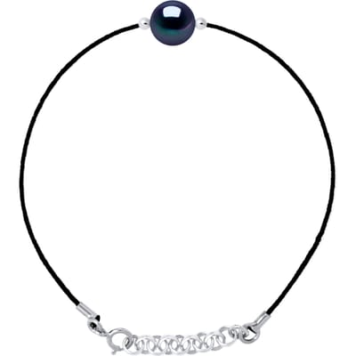 LOVE armband LINK zoetwaterparels Ronde 9-10 mm Black Tie Black Nylon 925