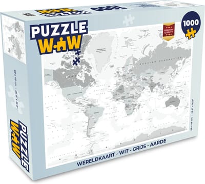 Puzzel Wereldkaart - Wit - Grijs - Aarde - Legpuzzel - Puzzel 1000 stukjes volwassenen