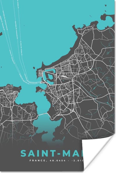 Poster Saint-Malo - Stadskaart - Plattegrond - Kaart - Frankrijk - 120x180 cm XXL