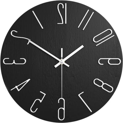 SnelShoppen - 12 Inch Ronde Stilstaande Wandklok, 3D Grote Cijfers, Moderne Quartz, Frameloze Ultra-Dunne Houten Wandklok voor Thuis, Woonkamer, Kanto
