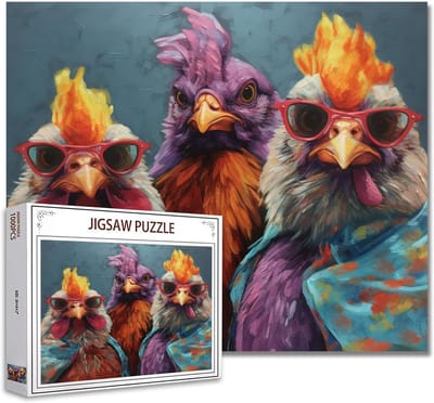 Rustieke Kippen Puzzel - Dieren Puzzel - Familie Activiteit - Gerecycled Puzzelbord - 1000 Stukjes - Kleurrijk