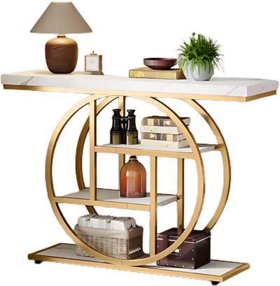 Consoletafel Novio - Sidetafel - Wandtafel - Haltafel - Goud/Wit - Voor Hal of woonkamer of Gang - 105x30x80 cm