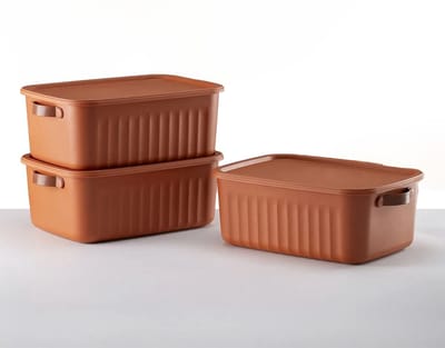 Tobeyz - Opbergbox - Opbergdoos - Opbergmand - 10L BPA-vrije Kunststof Opbergbox met Deksel – Nestelbaar en Stapelbaar – Ideaal voor Badkamer, Keuken en Speelgoedopslag – Baksteenrood