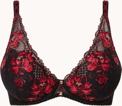 Aubade Mélodie D'été beugel bh met kant en borduring - Zwart/ Rood - Maat 70B