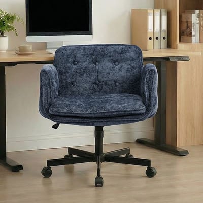 Bureaustoel - Comfortabele Draaistoel met Brede Zitting - Anti-vermoeidheid - Chenille materiaal -Voor Thuiskantoor en Make-up - blauw