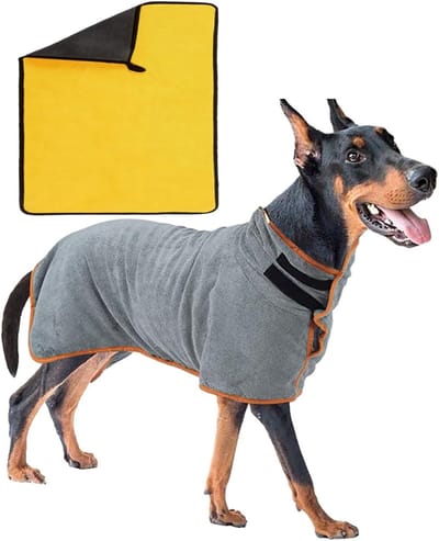ByShane - Absorberende hondenbadjas en huisdierhanddoek met verstelbare pasvorm | Droogbadjas voor katten en honden | Grijs | Sneldrogend en comfortabel