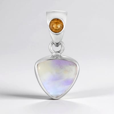 Cavill - Zilveren Hanger - 925 Sterling Zilver Geplatineerd - Ametrien 4,2 ct Triljant Cabochon & Citrien 0,25 ct - Elegante Edelsteenhanger