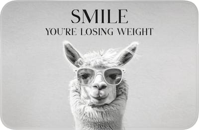 Badmat 60x40 cm - Antislip - Quotes - Lama - Smile - Spreuken - Grijs - Badmatten voor badkamer - Badkamermat - Douchemat - Badkamer mat