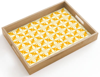 Dienblad hout 40x30 cm - Schootdienblad - Patroon - Retro - Geel - Borrelplank rechthoek - Plateau dienbladen
