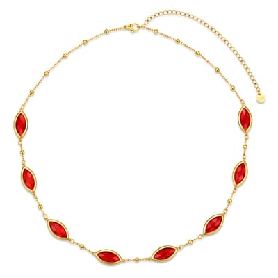 CO88 Collection - 8CN-26499 - Dames Ketting Rode Glasstenen Goudkleurig - RVS Ketting - Cadeau voor Haar