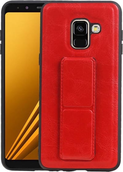 Grip Stand Hardcase Backcover - Telefoonhoesje - Achterkant Hoesje - Geschikt voor Samsung Galaxy A8 (2018) - Rood