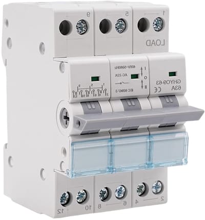 Inverter 3P 63A Laadverdeler voor Handmatige Overschakeling, Isolatieschakelaar AC 400V met DIN Rail Bevestiging en Vermogen Indicator