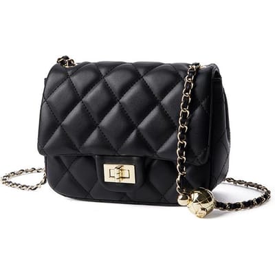 Leren Dames Tas, Dames Leren Schoudertas, Veelzijdige Crossbody Tas, Kleine Gouden Bal Diamanten Ketting Kleine Tas black