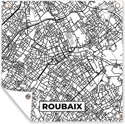 Tuin poster Kaart - Stadskaart - Roubaix - Frankrijk - Plattegrond - Zwart wit - 200x200 cm - Tuindoek