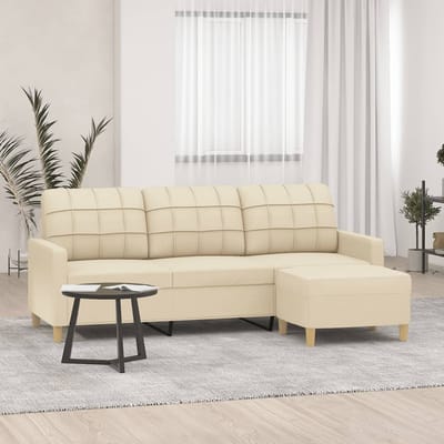 vidaXL - Driezitsbank - met - voetenbank - 180 - cm - stof - crèmekleurig
