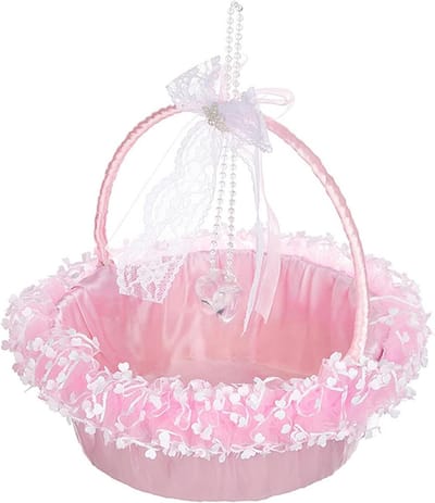 Bloemenmeisjesmand Bruiloft - Bloemenmand Kant - Bruiloft Decoratie - Met Kant en Hanger - 22 x 25 cm - Wit