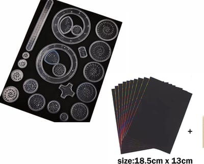 DW4Trading Spirograaf Set van 33 Stuks met Zwart Regenboog Papier en Potlood - Creatief - Geometrische Patronen