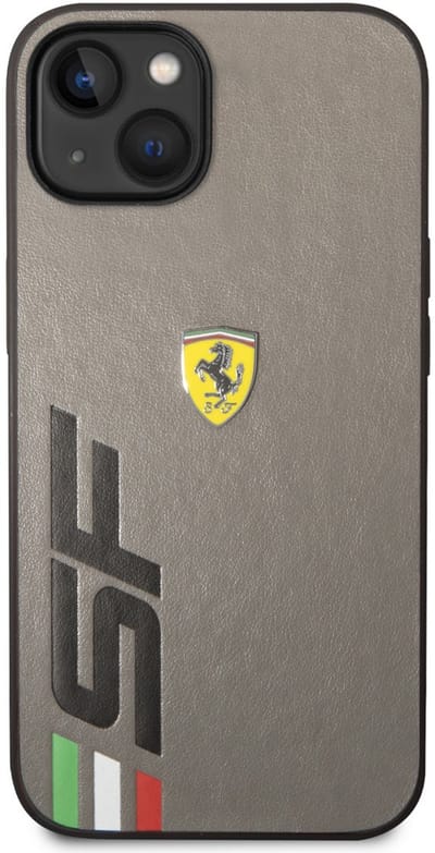 Ferrari Back Cover - Real Leather - iPhone 14 Plus & 15 Plus - Grijs - Sportief Design met SF-logo