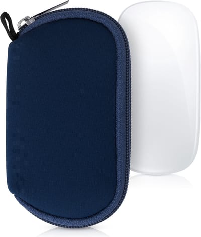 kwmobile computermuis hoes geschikt voor Apple Magic Mouse 1 / 2 hoesje - Muis beschermhoes met rits - Mouse case van neopreen in donkerblauw