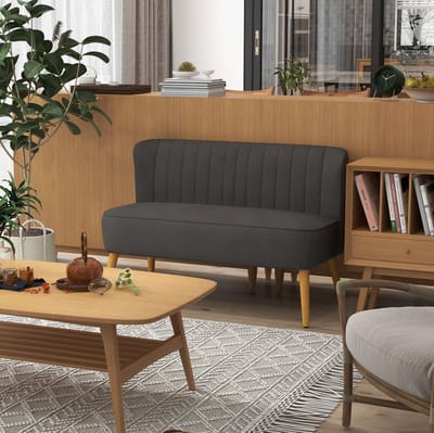 OKWISH Zitbank 117 x 56,5 x 77 cm - 2-Zits Loveseat Met Schuimvulling En Veerkern - Compact Voor Woonkamer - Polyester - Donkergrijs