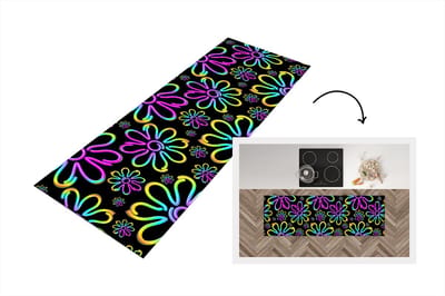 Keukenloper - Loper keuken - Bloemen - Neon - Patronen - Psychedelisch - 150x50 cm - Keukenloper vinyl